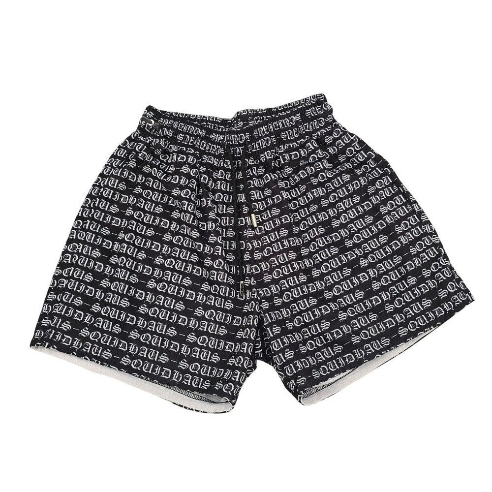 Squidhaus Mens Mesh Gym Shorts Black White Gothic Logo Print Size Large